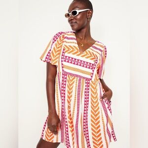 Chic Orange and Pink Patterned Dress